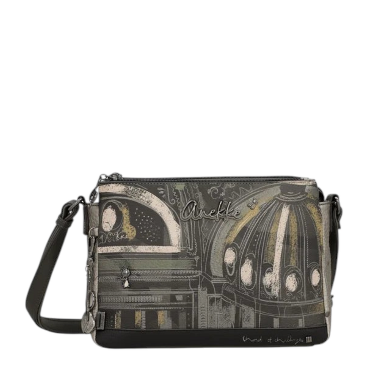 Lieblingstasche Anekke cross-body bag featuring an artistic architectural print in grey and black tones