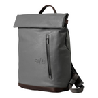 Lieblingstasche Wakayama grey roll-top backpack with brown leather accents and a front zippered pocket