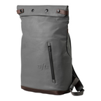 Lieblingstasche Wakayama grey rolltop backpack with brown leather accents and front zipper pocket