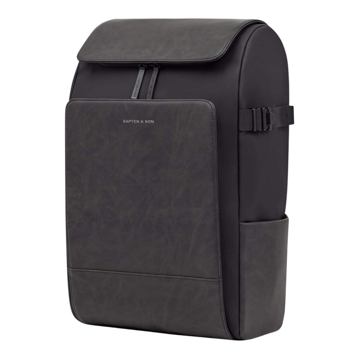 Lieblingstasche Bali Pro black vegan leather backpack with front pocket and side pouch.