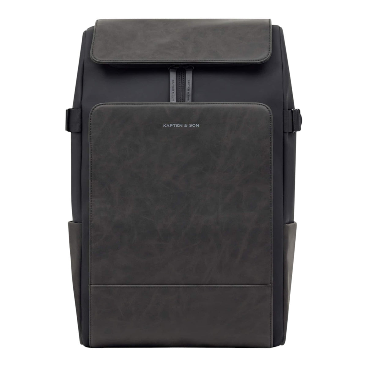 Lieblingstasche Bali Pro dark grey vegan leather and recycled polyester backpack with flap closure and front pocket.