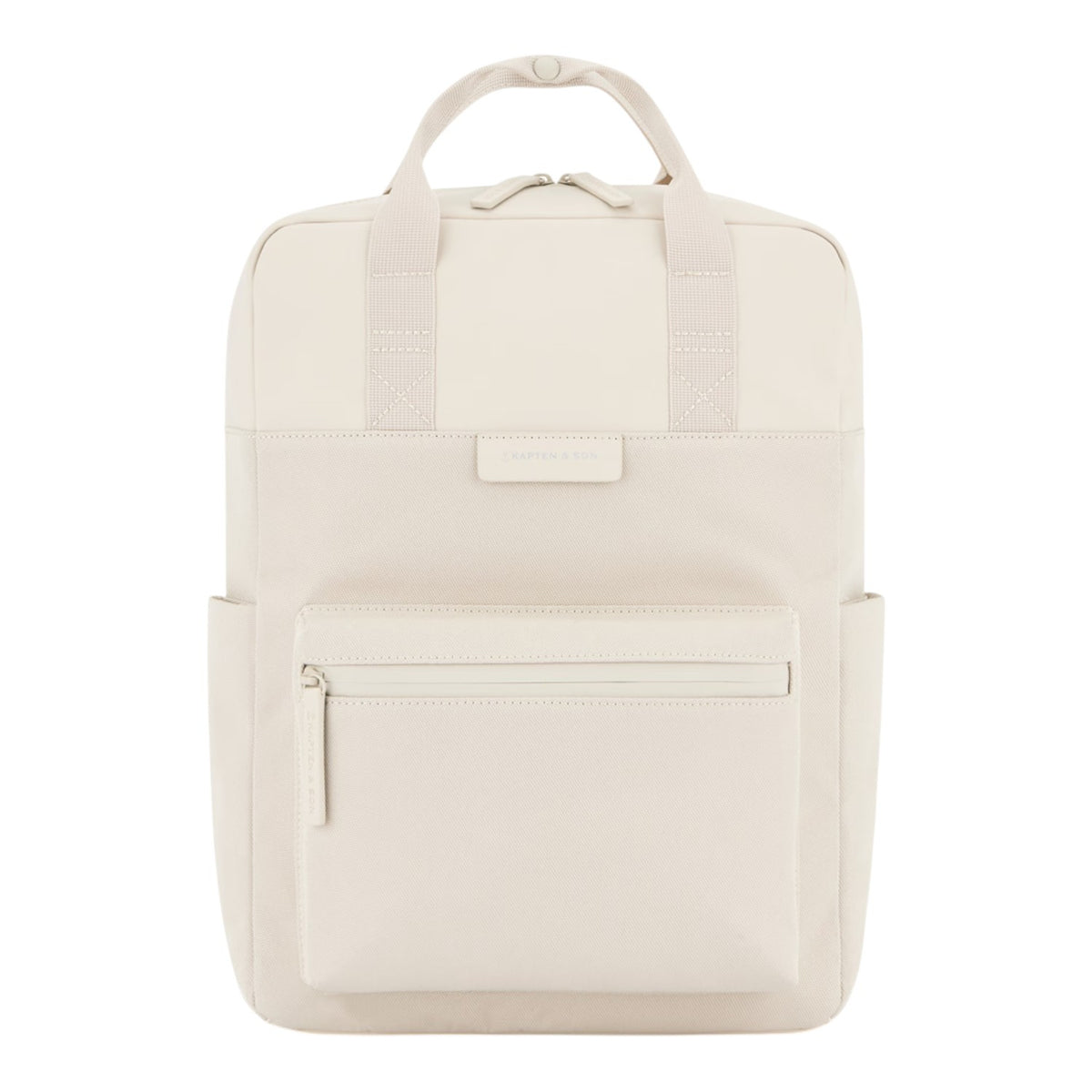 Lieblingstasche Bergen Pro backpack in off-white with a front zip pocket, top handles, and minimalist design.