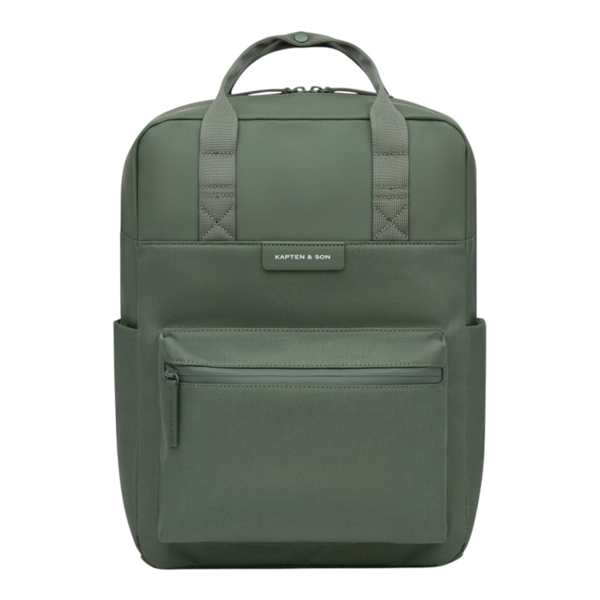 Lieblingstasche Bergen Pro backpack in olive green with a front zip pocket and top carry handles