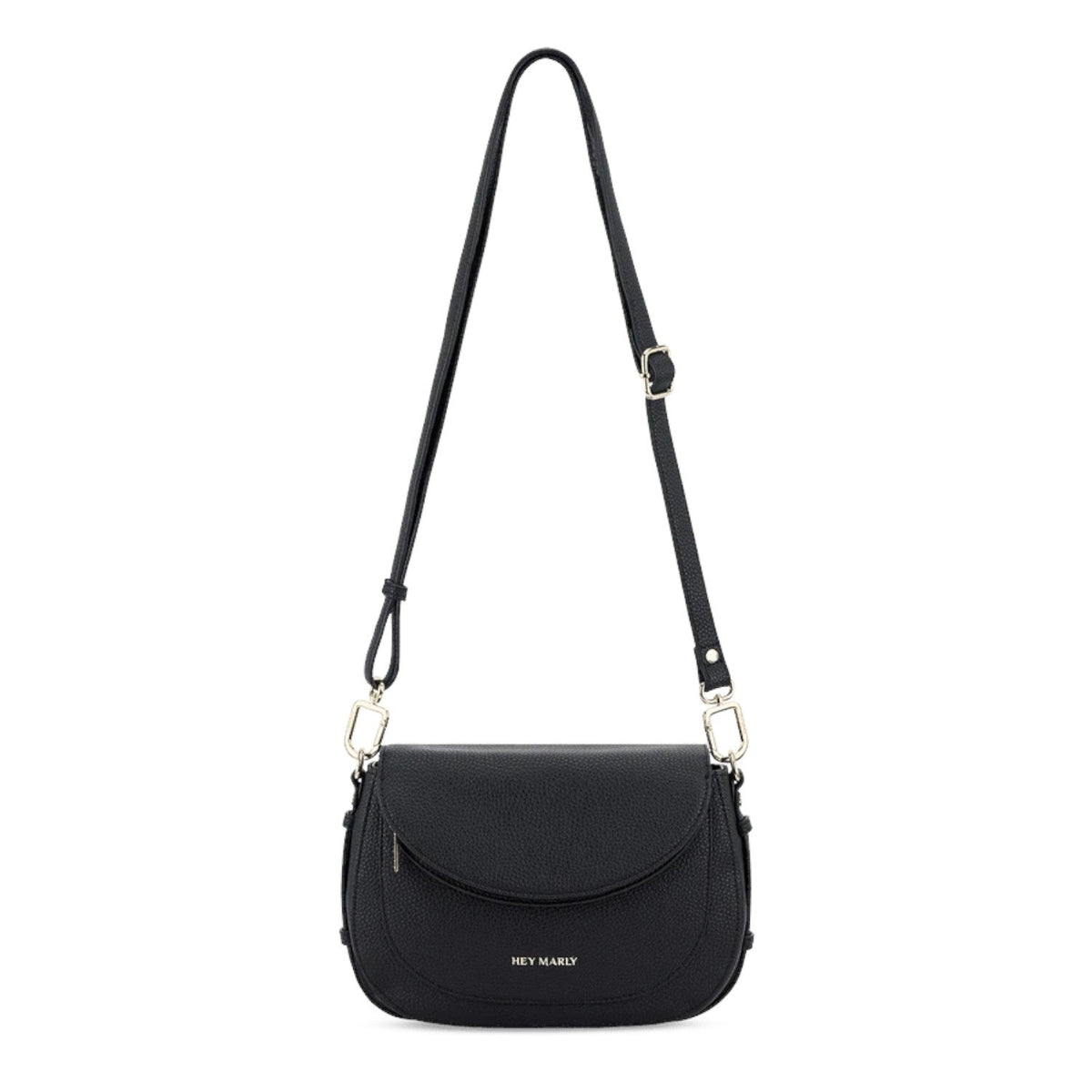 Lieblingstasche Big Sister black pebbled leather crossbody bag with adjustable strap and gold hardware