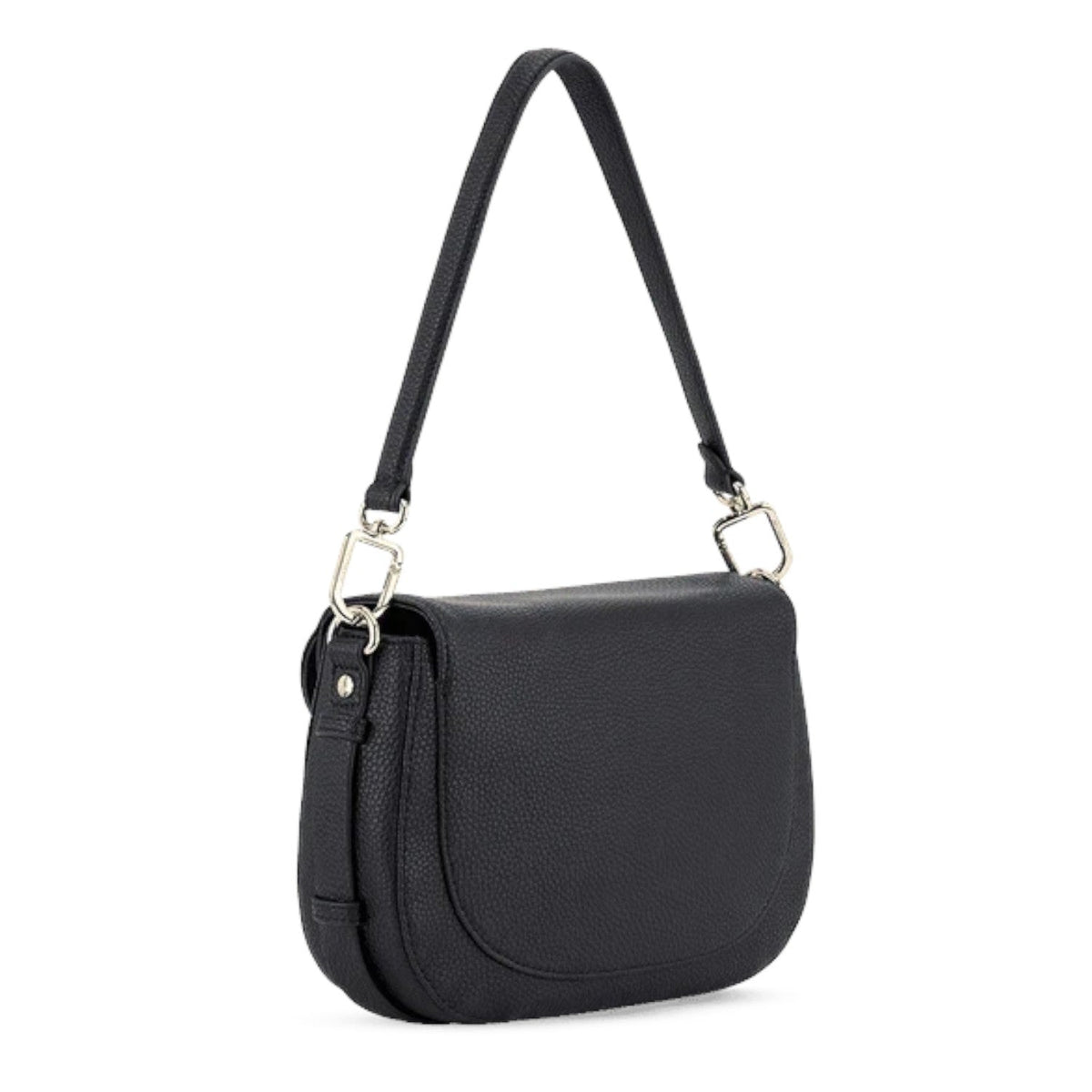 Lieblingstasche Big Sister black pebbled leather shoulder bag with silver hardware and a flap closure