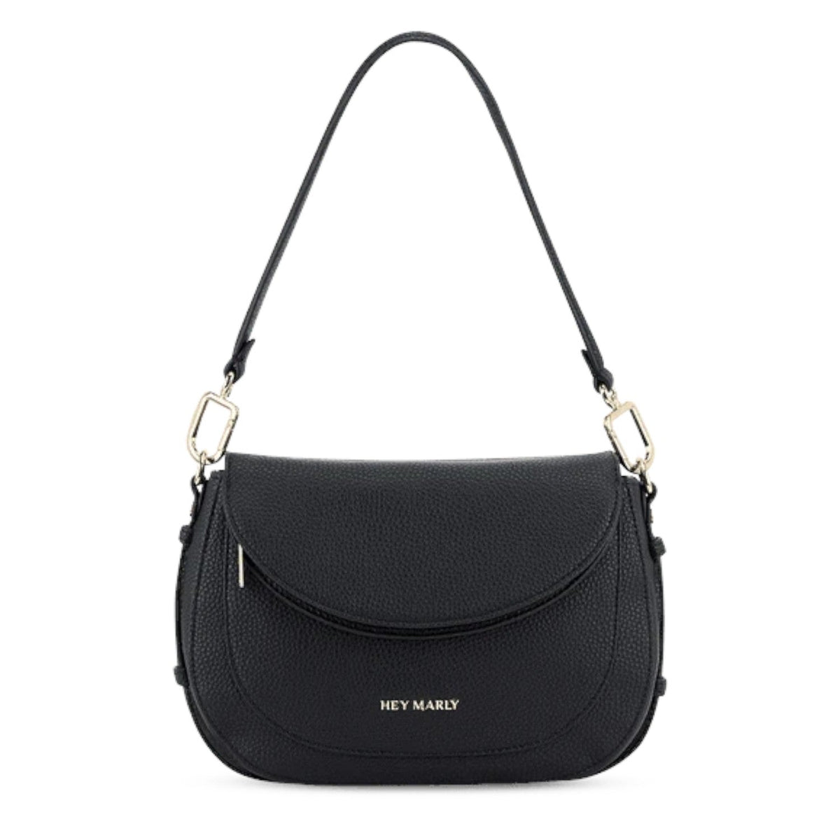 Lieblingstasche Big Sister black pebbled leather shoulder bag with gold hardware and curved flap closure