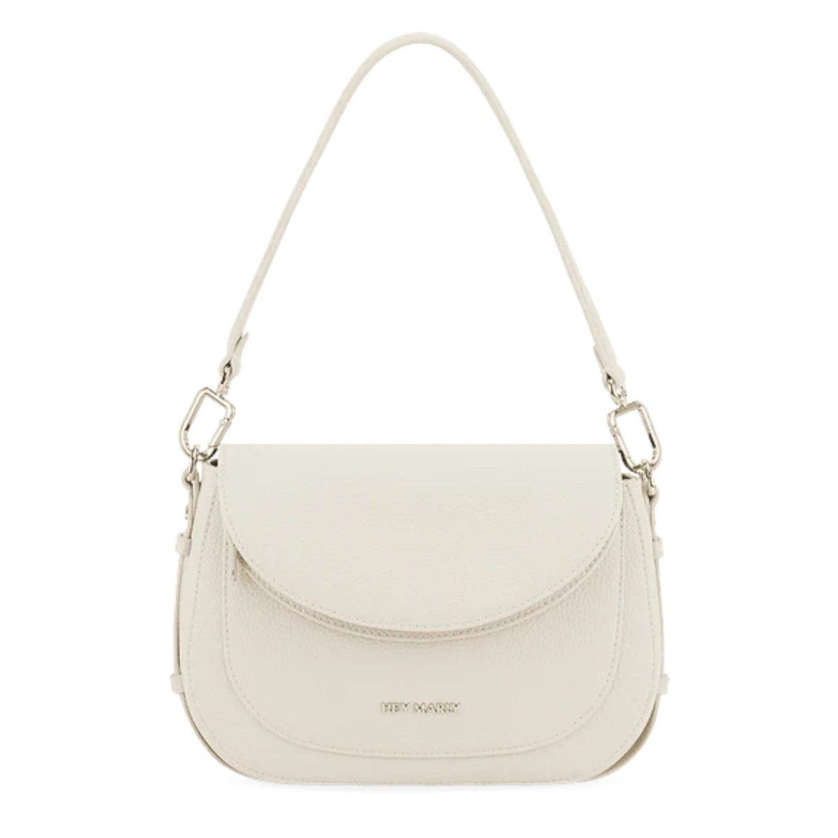 Lieblingstasche Big Sister off-white pebbled leather shoulder bag with silver hardware and curved flap closure