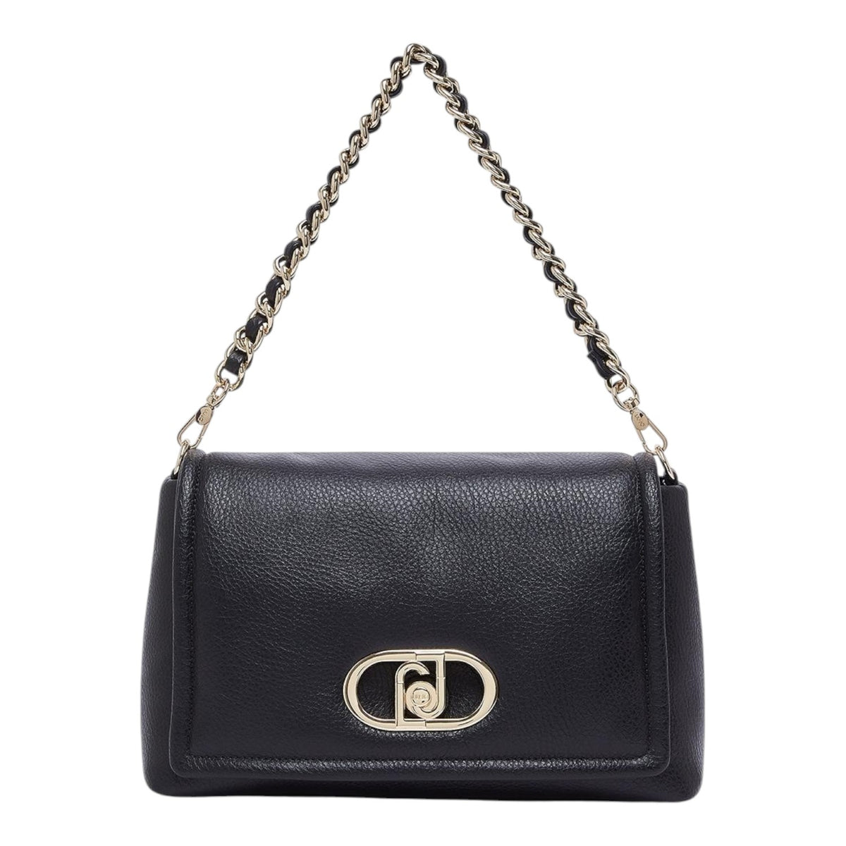 Lieblingstasche black pebbled leather crossbody bag with gold logo hardware and a chain shoulder strap