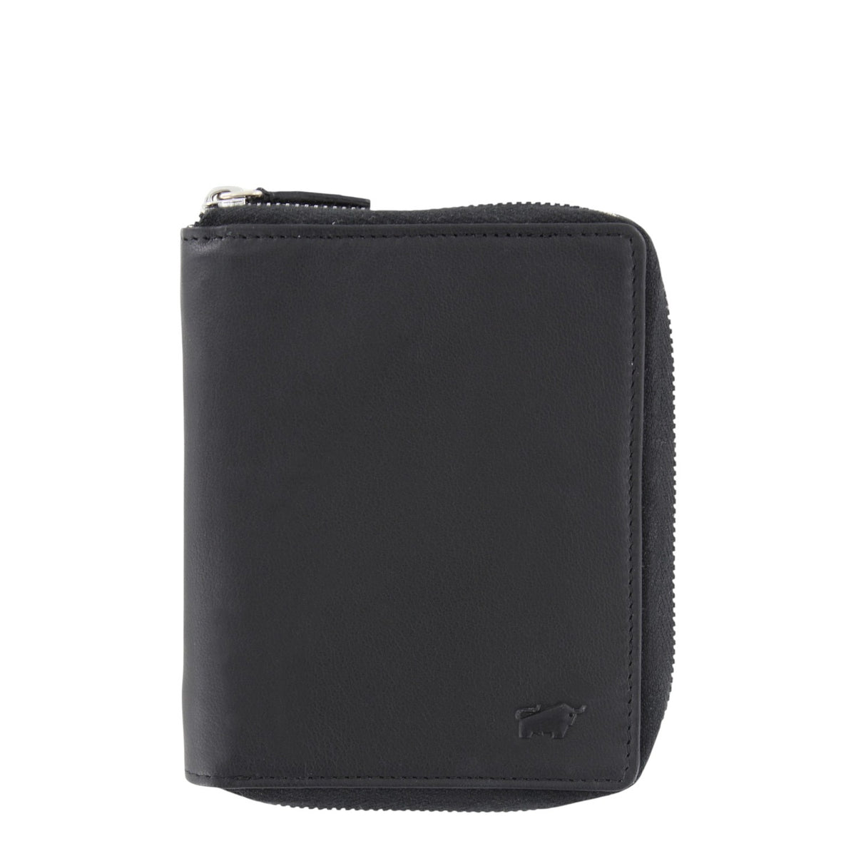 Lieblingstasche black leather RFID blocking zip-around wallet with embossed bull logo.
