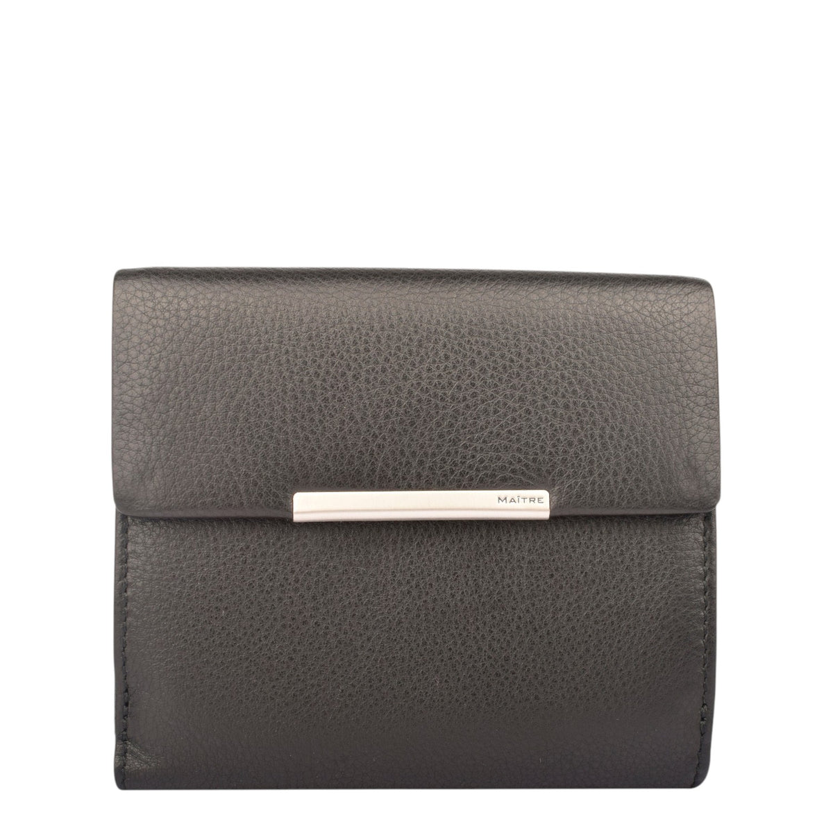 Lieblingstasche black leather tri-fold wallet with silver bar accent and embossed logo