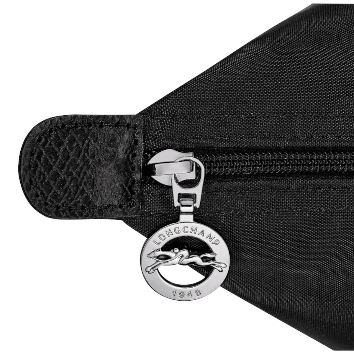 Lieblingstasche black nylon shoulder bag with leather trim and silver horse logo zipper pull.
