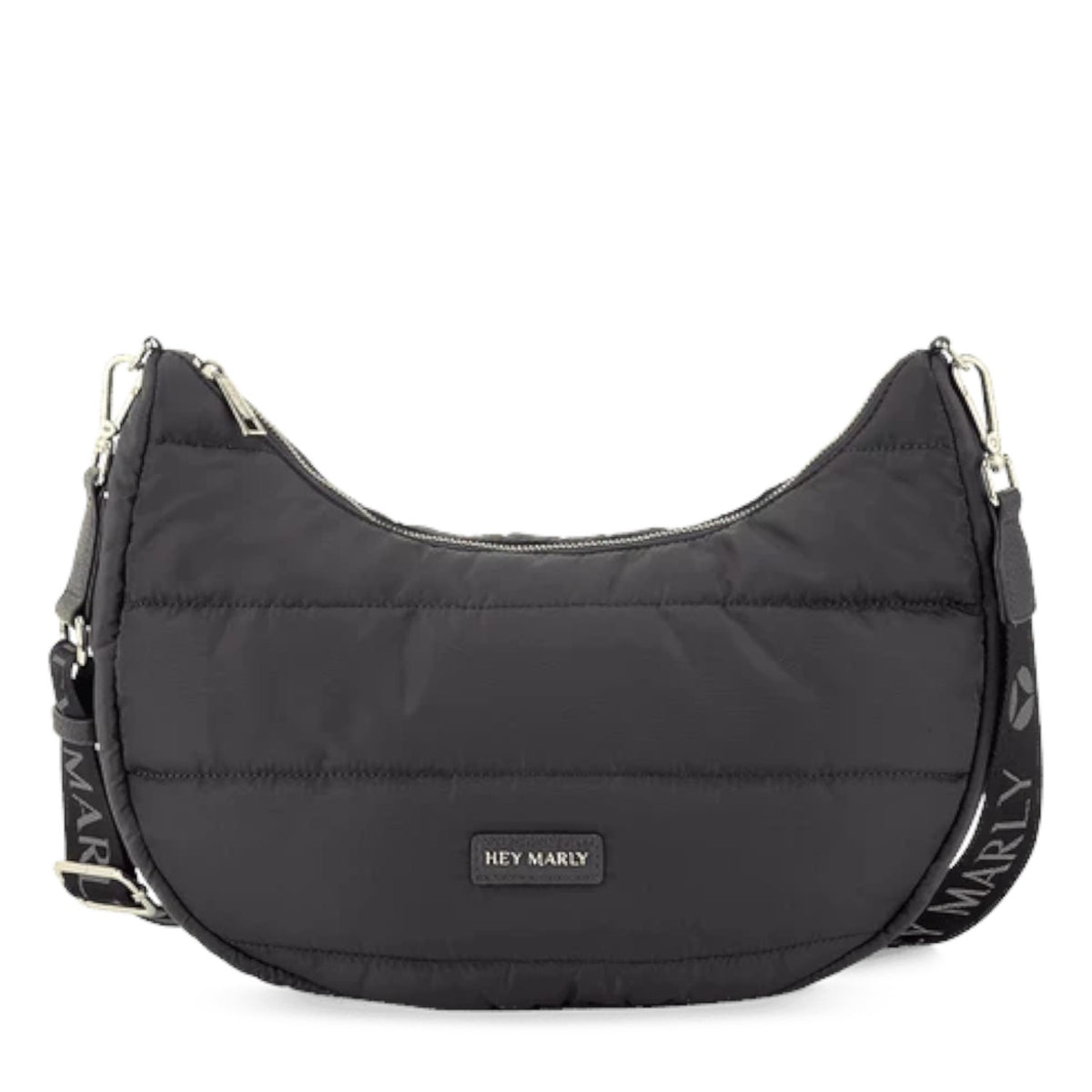 Lieblingstasche Lifetime Buddy M black quilted crescent shoulder bag with branded strap and silver hardware