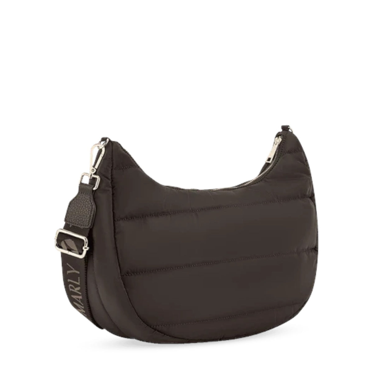 Lieblingstasche Lifetime Buddy M black quilted hobo bag with adjustable branded shoulder strap and silver hardware