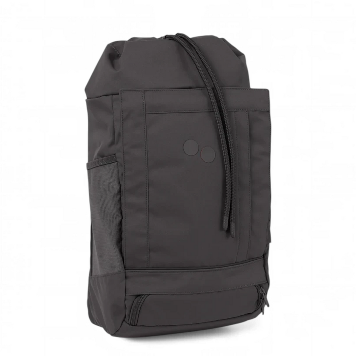 Lieblingstasche Blok Medium charcoal grey backpack with drawstring closure, front pocket, and side mesh compartment