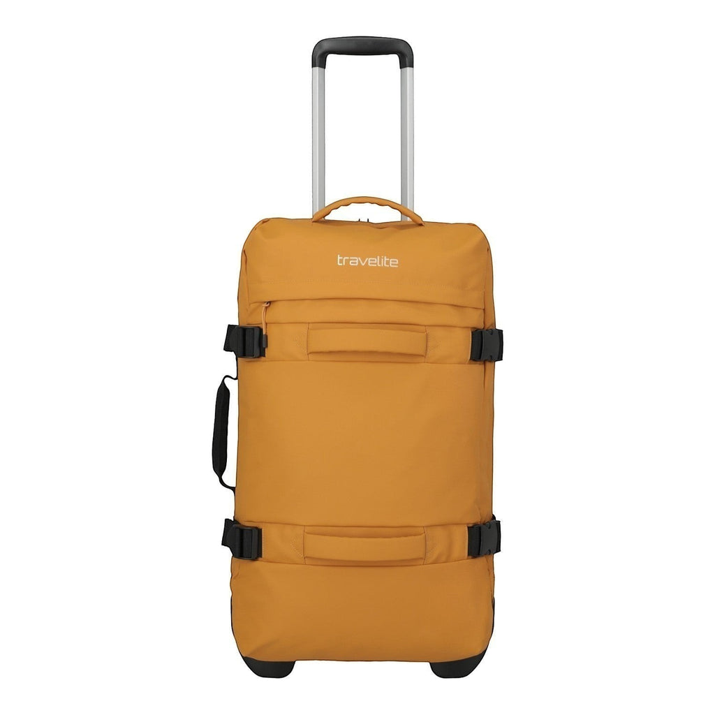 Lieblingstasche BOLONIA M mustard yellow travel bag with wheels and telescopic handle.