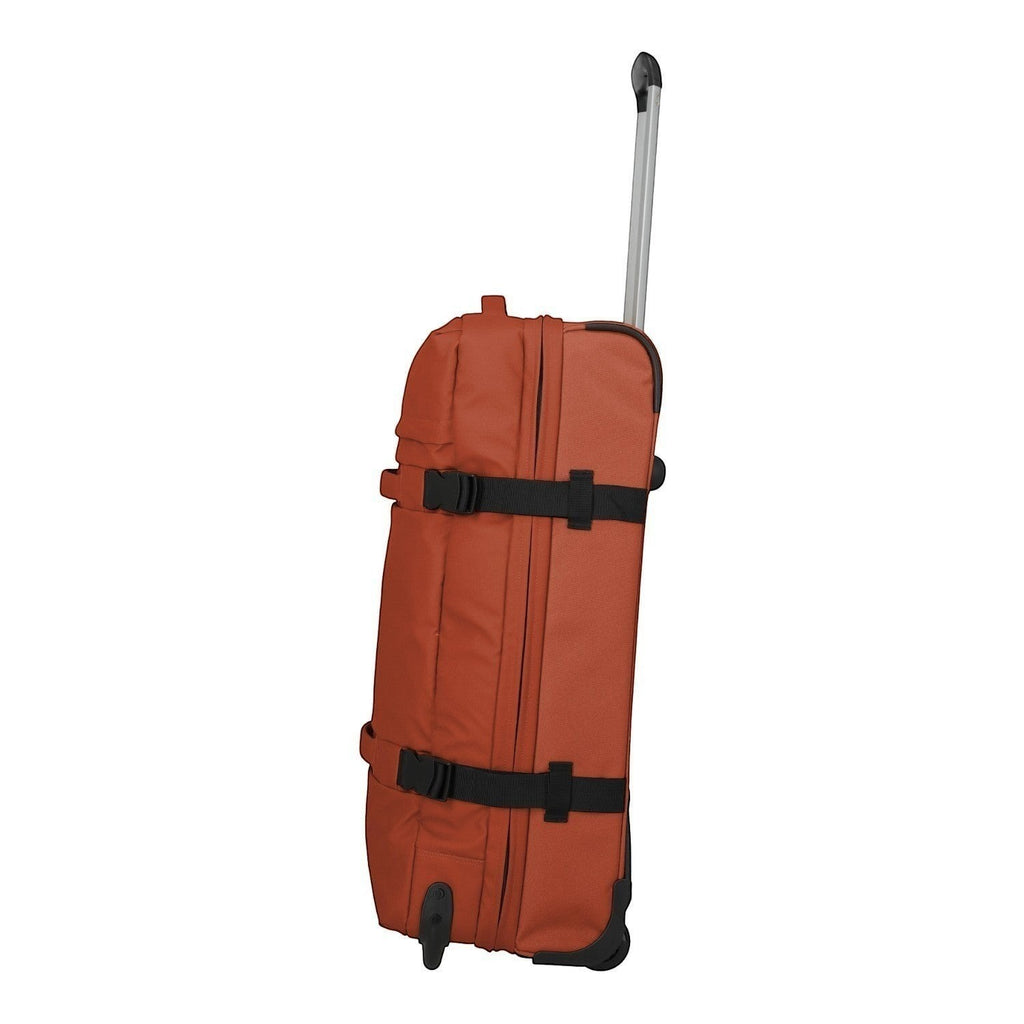 Lieblingstasche BOLONIA L orange rolling travel bag with black straps and telescopic handle.