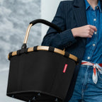 Lieblingstasche Carrybag in black with a sturdy gold-tone aluminium handle, perfect for shopping or picnics.
