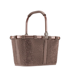 Lieblingstasche Carrybag XS in brown teddy fleece material with a metallic rose gold handle and frame.