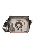 Lieblingstasche cross-body bag in grey and beige featuring Anekke character illustration and musical motifs