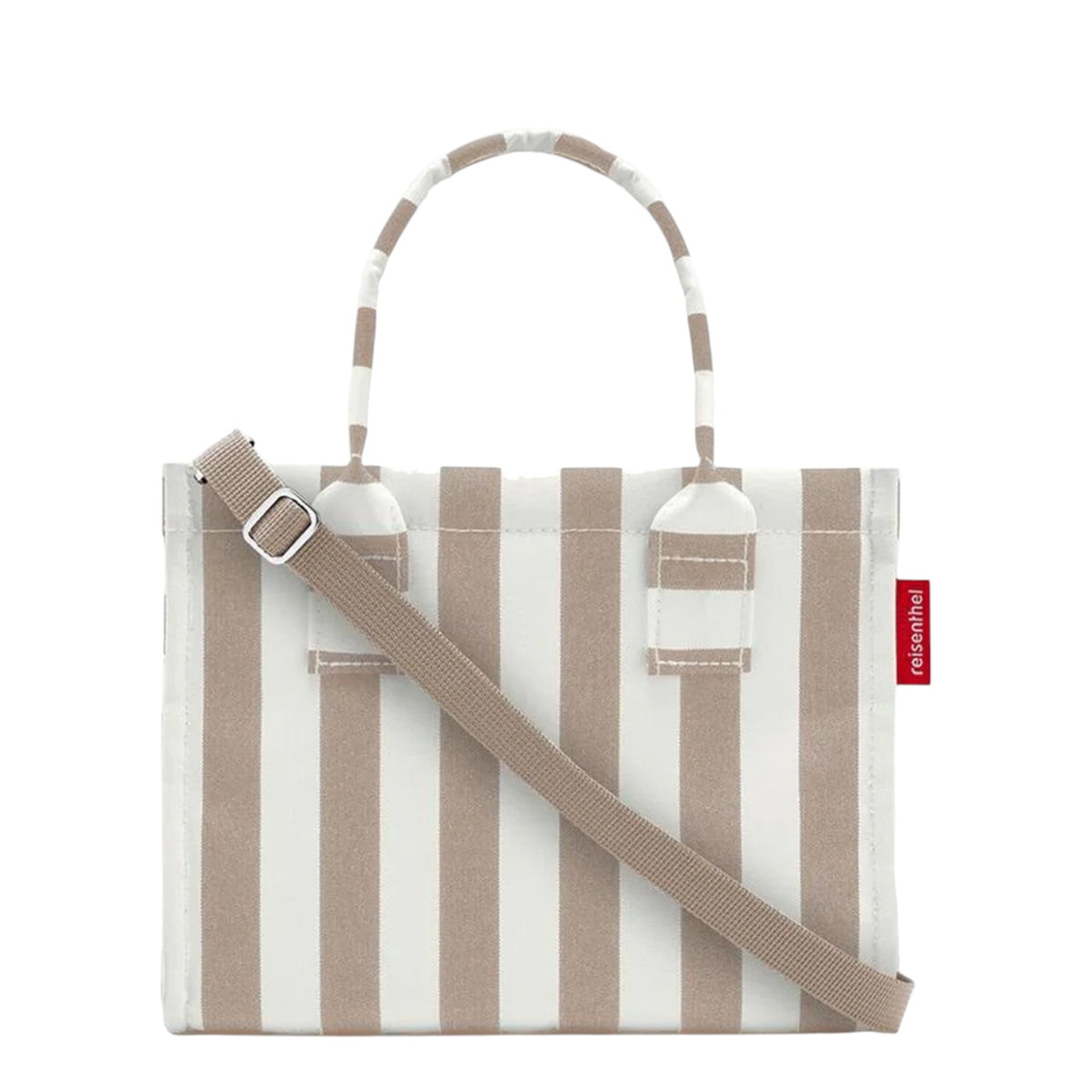 Lieblingstasche Daily Shopper XS in beige and white vertical stripes with dual handles and an adjustable shoulder strap