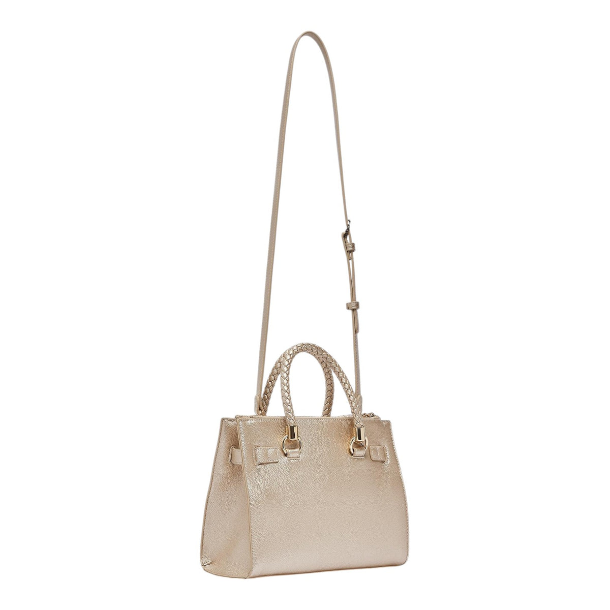 Lieblingstasche ECS Satchel S in metallic gold with braided top handles and an adjustable shoulder strap.