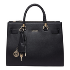 Lieblingstasche ECS Tote M in black faux leather with braided handles, gold-tone hardware, and decorative charms.
