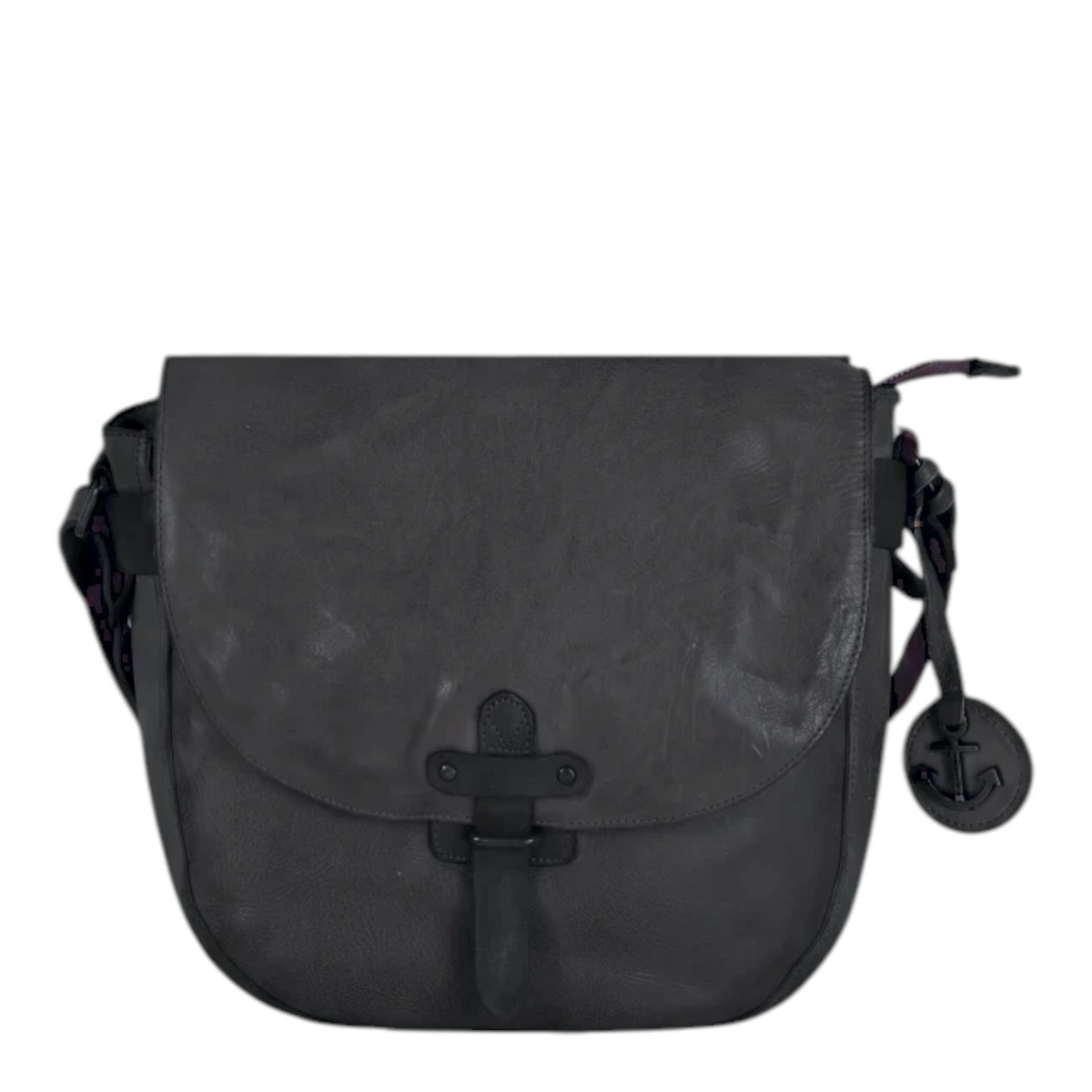 Lieblingstasche Emmeline black leather crossbody bag with a flap closure and anchor charm detail