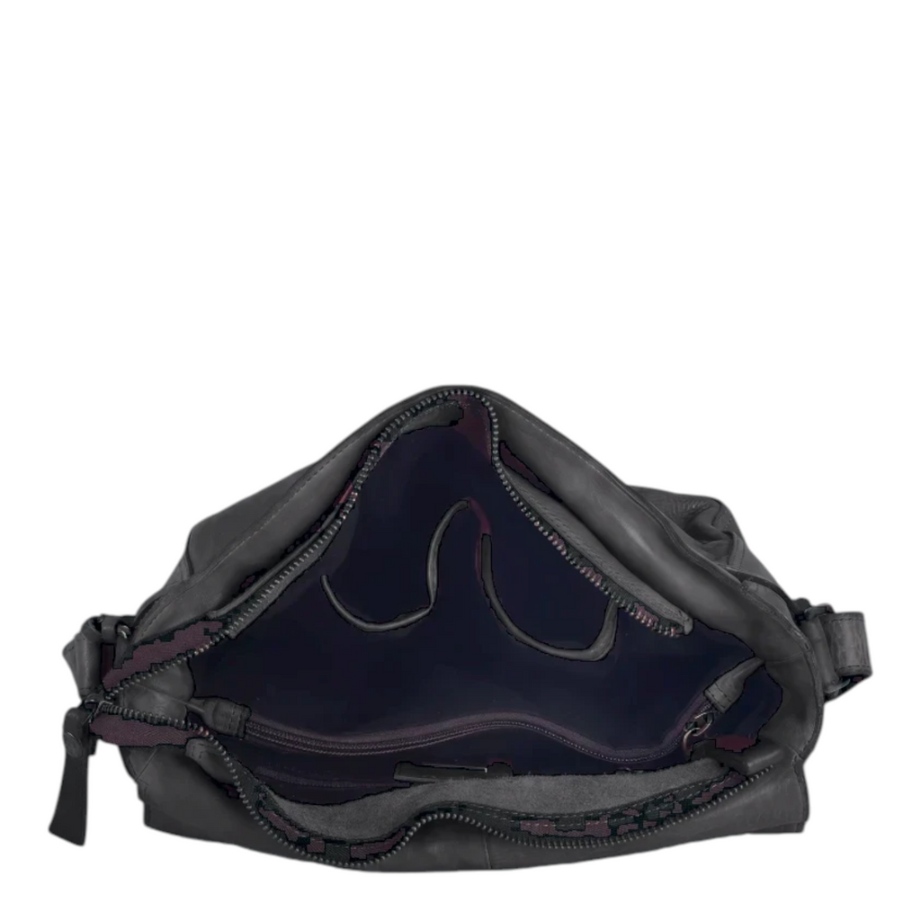 Lieblingstasche Emmeline black leather handbag with a wide open top and dark interior lining