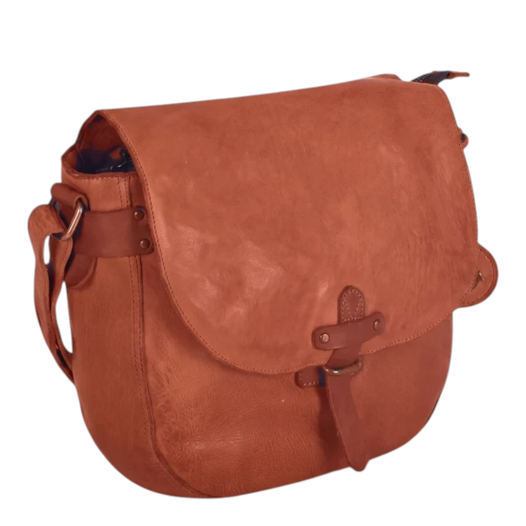 Lieblingstasche Emmeline brown leather crossbody bag with a flap closure and vintage buckle detail