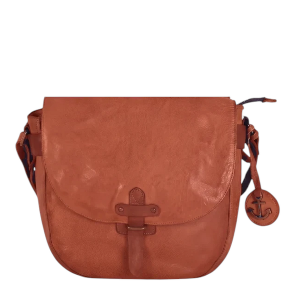 Lieblingstasche Emmeline brown leather saddle bag with a flap closure and a decorative anchor charm