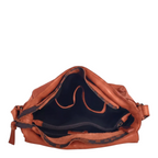 Lieblingstasche Emmeline cognac brown leather handbag with an open top zipper and interior organizational pockets