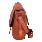 Lieblingstasche Emmeline messenger bag in cognac brown leather, side view showing adjustable strap and flap closure.