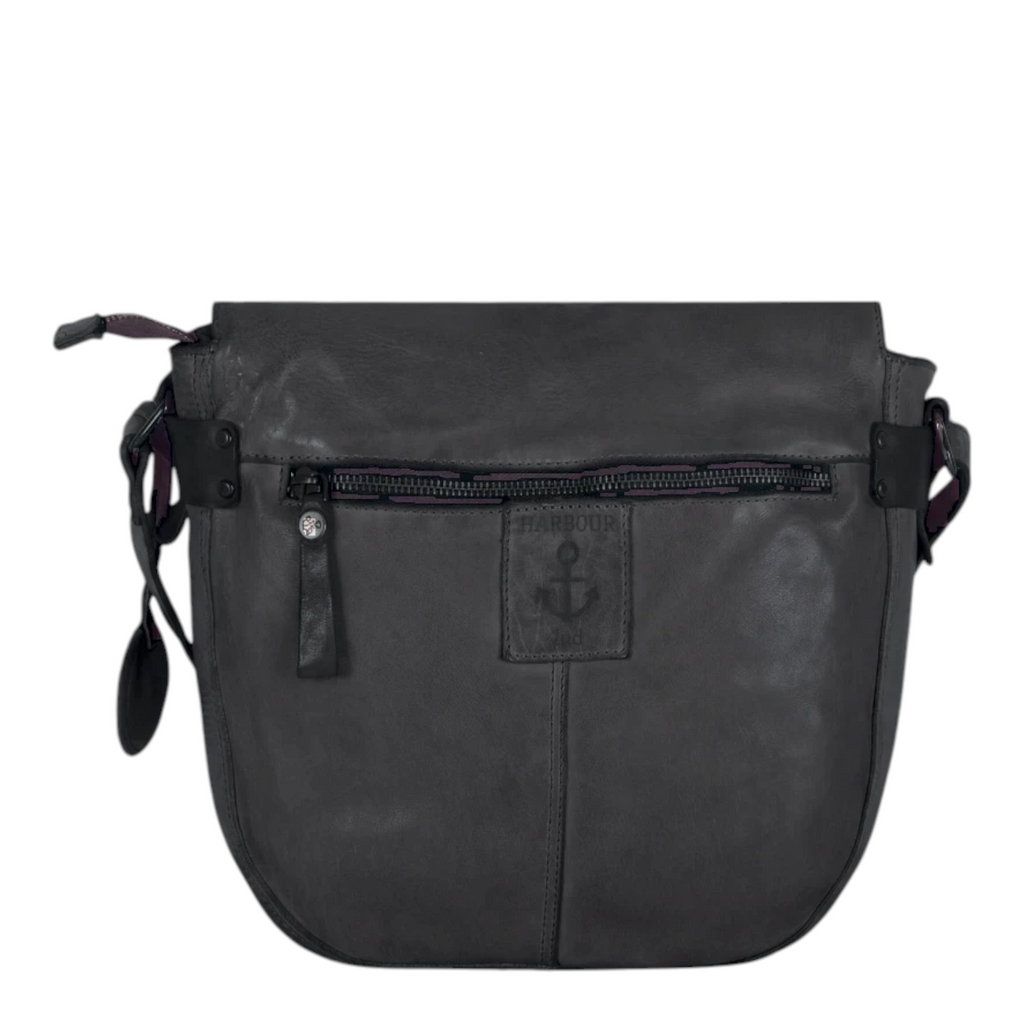 Lieblingstasche Emmeline grey leather crossbody bag with front zipper pocket and embossed anchor logo detail