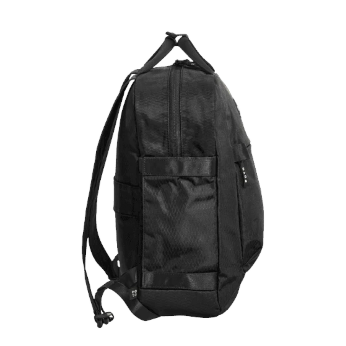 Lieblingstasche eoto Small16 black compact daypack with side pockets and top carry handles, side view