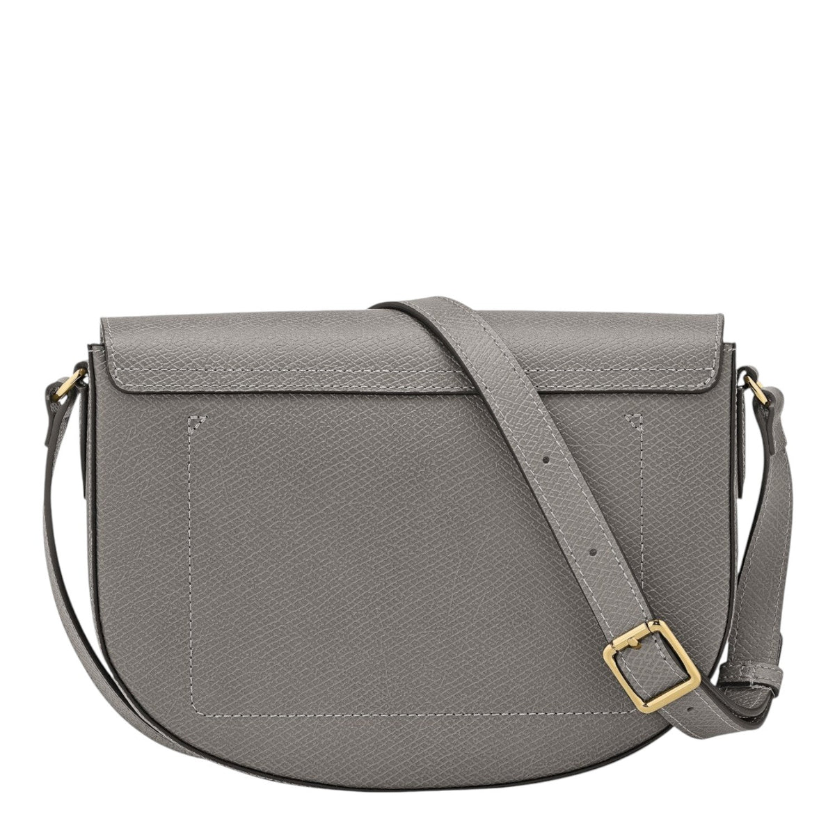 Lieblingstasche Epure M grey leather crossbody bag with adjustable strap and gold buckle.