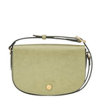 Lieblingstasche Epure S light green textured leather crossbody bag with gold hardware and adjustable strap.
