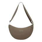 Lieblingstasche Essential Moon Bag in taupe with a curved crescent shape, adjustable strap, and minimalist design.