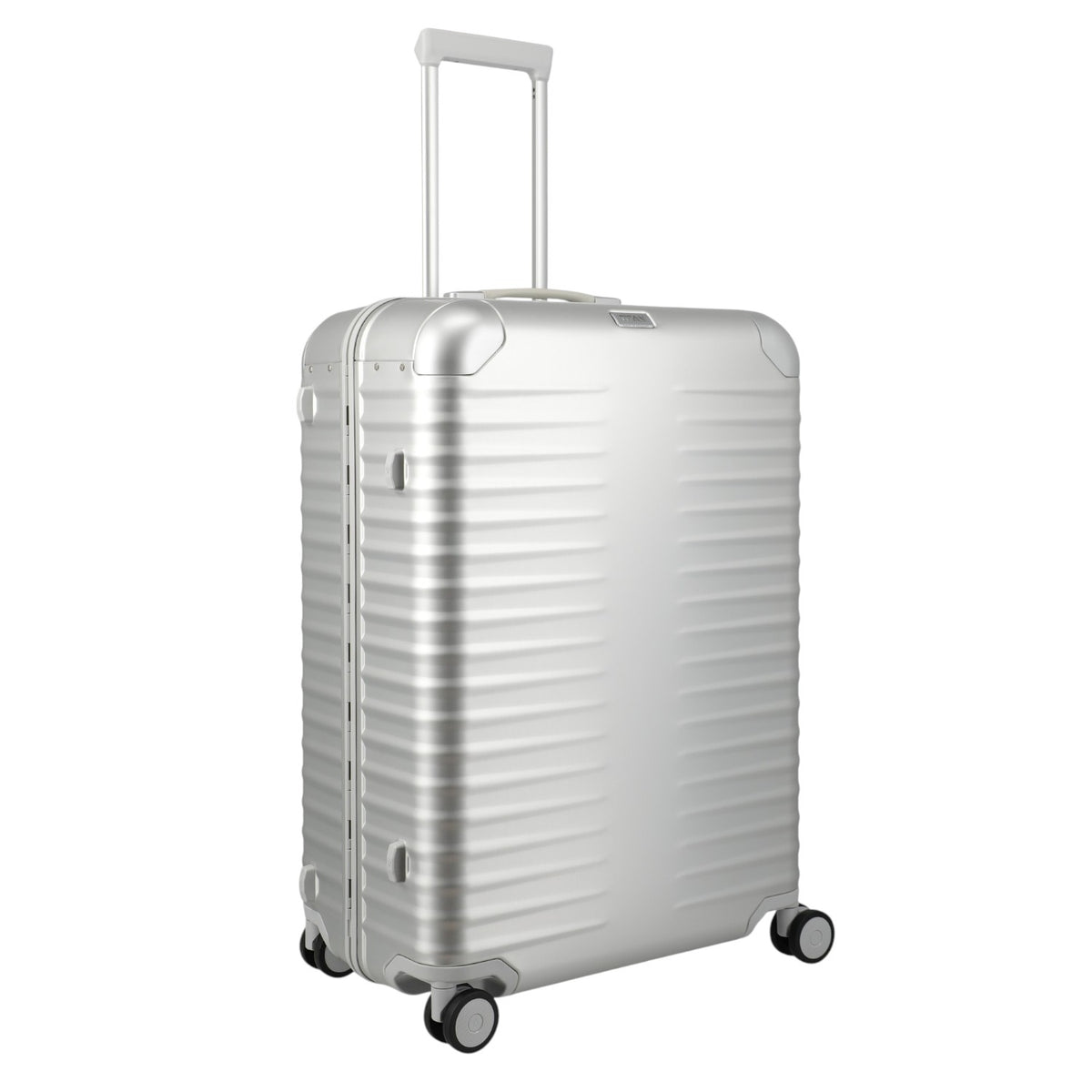 Lieblingstasche Eternity L silver aluminium suitcase with telescopic handle and spinner wheels.