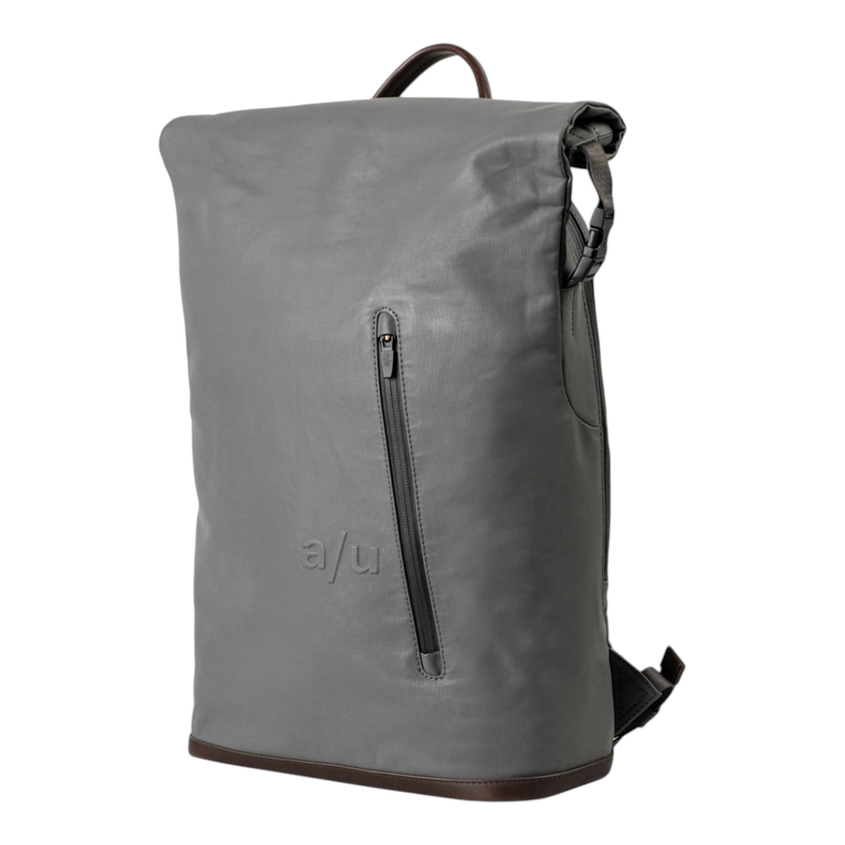 Lieblingstasche a/u by aunts & uncles Fukui grey rolltop backpack with water-repellent coated canvas and leather details.