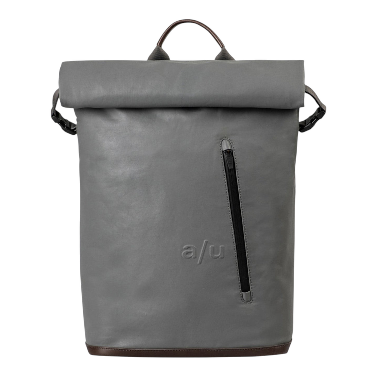 Lieblingstasche a/u by aunts & uncles Fukui grey rolltop backpack with water-repellent coated canvas and leather details.
