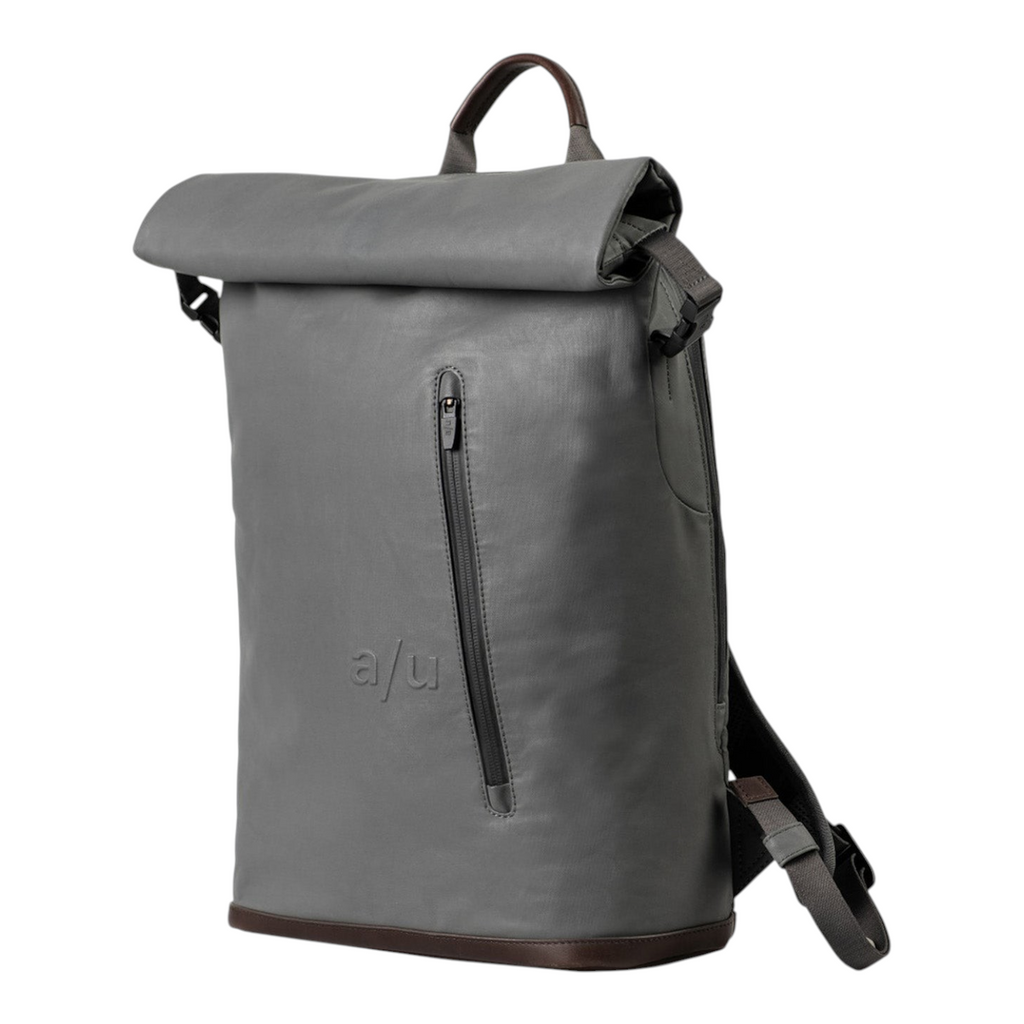 Lieblingstasche a/u by aunts & uncles Fukui grey rolltop backpack with leather details and front zip pocket