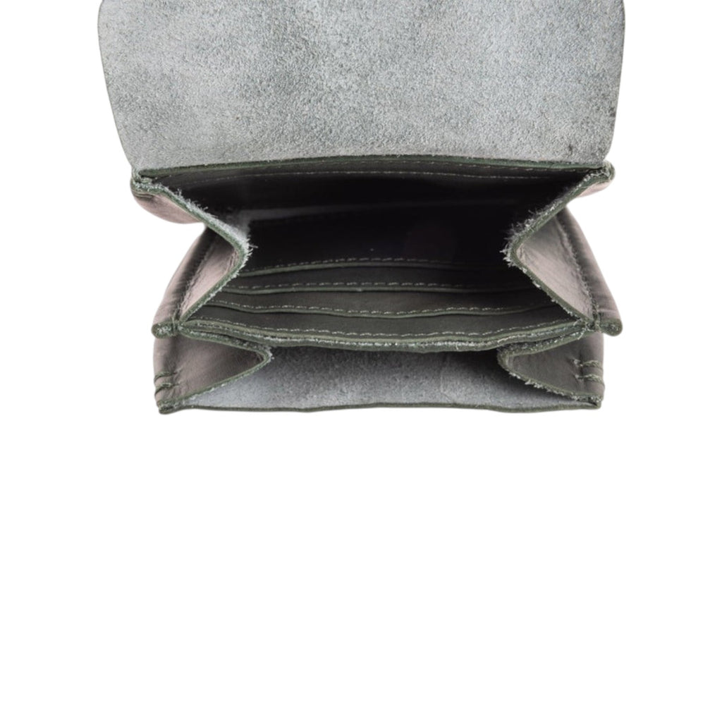 Lieblingstasche Fold Wallet S, green leather wallet with multiple card slots and a fold-over closure.