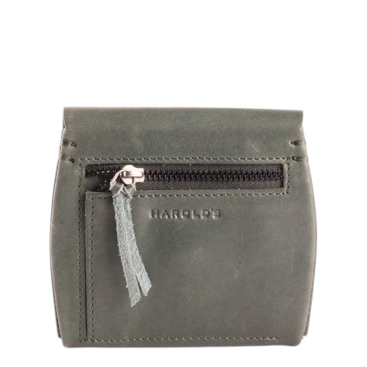 Lieblingstasche Fold Wallet S, grey leather wallet with zip pocket and tassel detail.