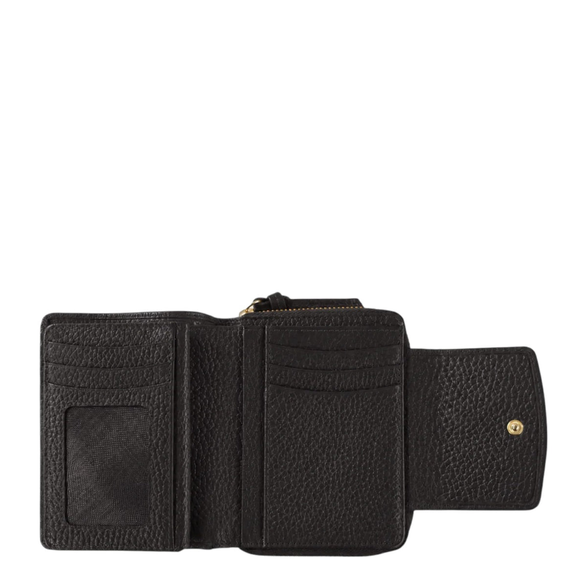 Lieblingstasche Hanna RFID wallet in black pebbled leather with card slots and an ID window, open view