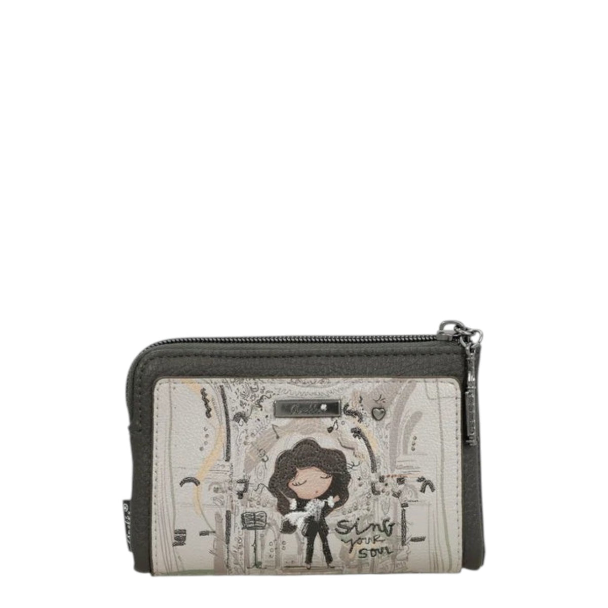 Lieblingstasche wallet featuring a whimsical girl illustration with musical notes and Sing Your Soul text