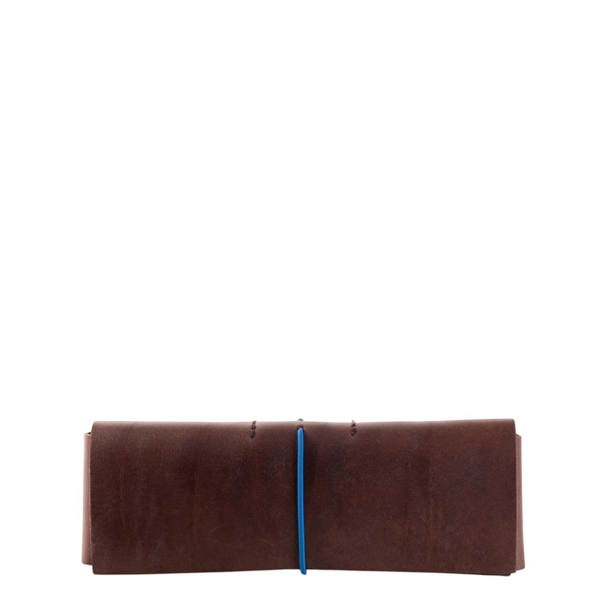 Lieblingstasche Keeper Etui brown leather pencil case with a vibrant blue elastic band closure