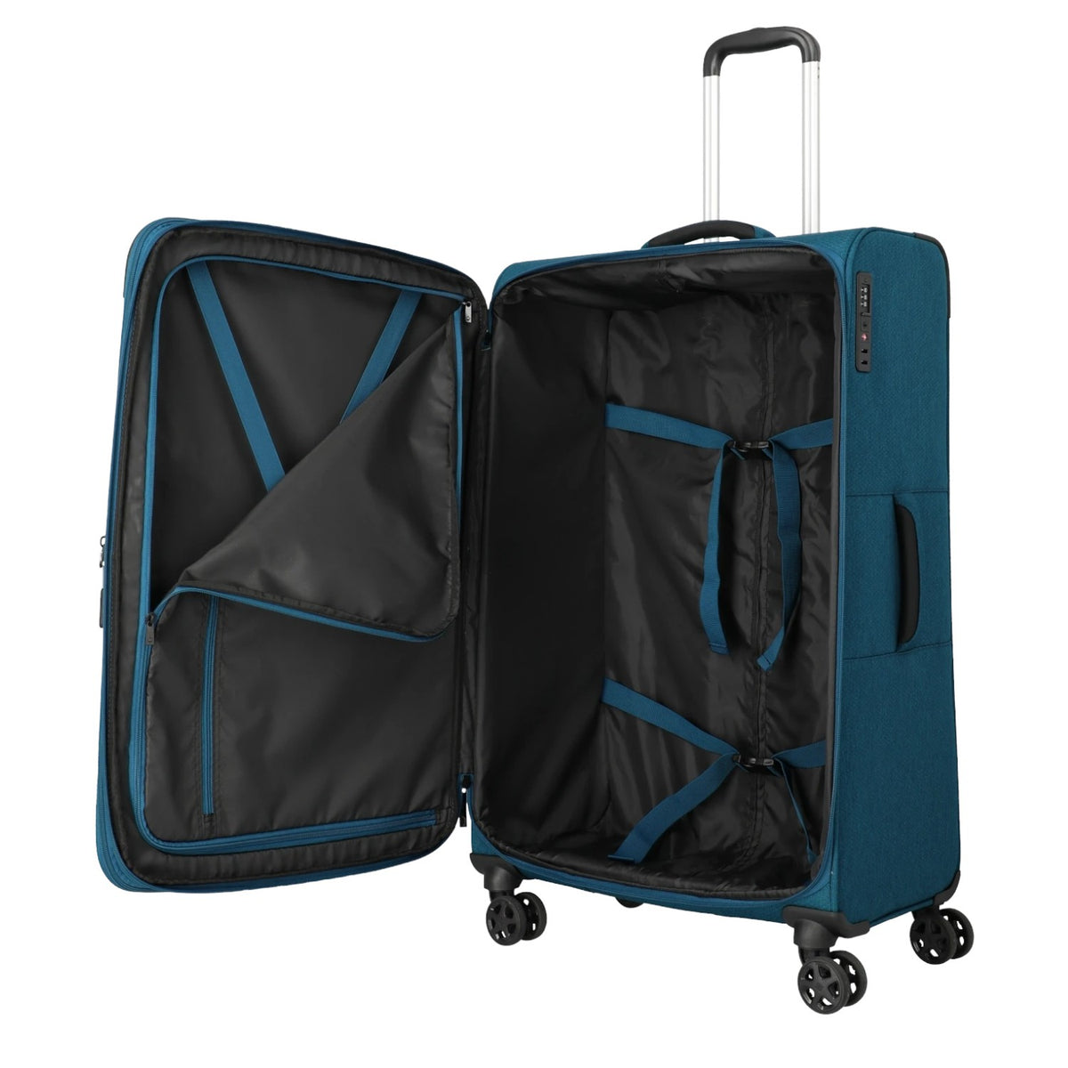 Lieblingstasche KICK OFF large expandable 4-wheel trolley suitcase in petrol blue with open interior compartments