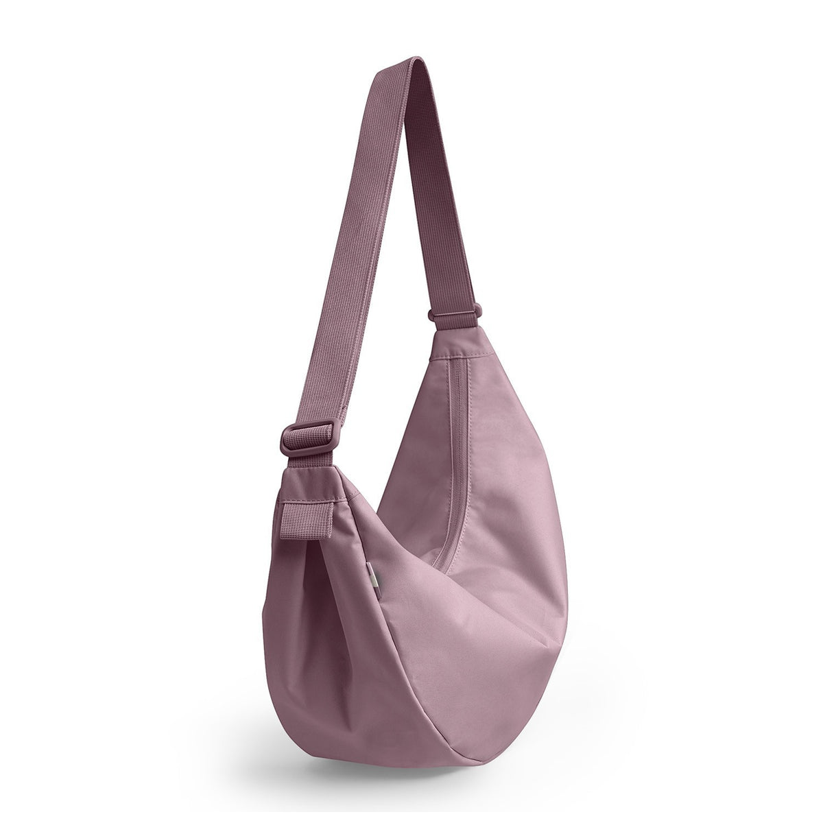 Lieblingstasche Large Moon Bag in dusty rose nylon with adjustable strap.