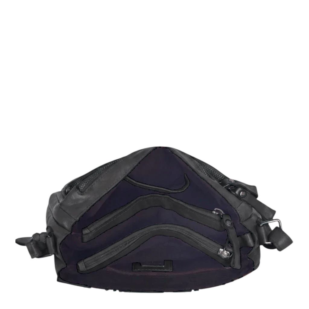Lieblingstasche Laurel black leather crossbody bag with multiple zippered compartments and adjustable strap