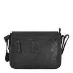 Lieblingstasche Laurel black leather crossbody bag with an embossed anchor logo and front zipper pocket